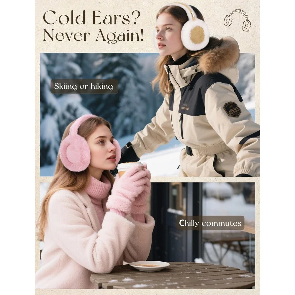 VEKDA Women's Pink Fuzzy Winter Ear Muffs Foldable Warmers Style Fashion - NWT